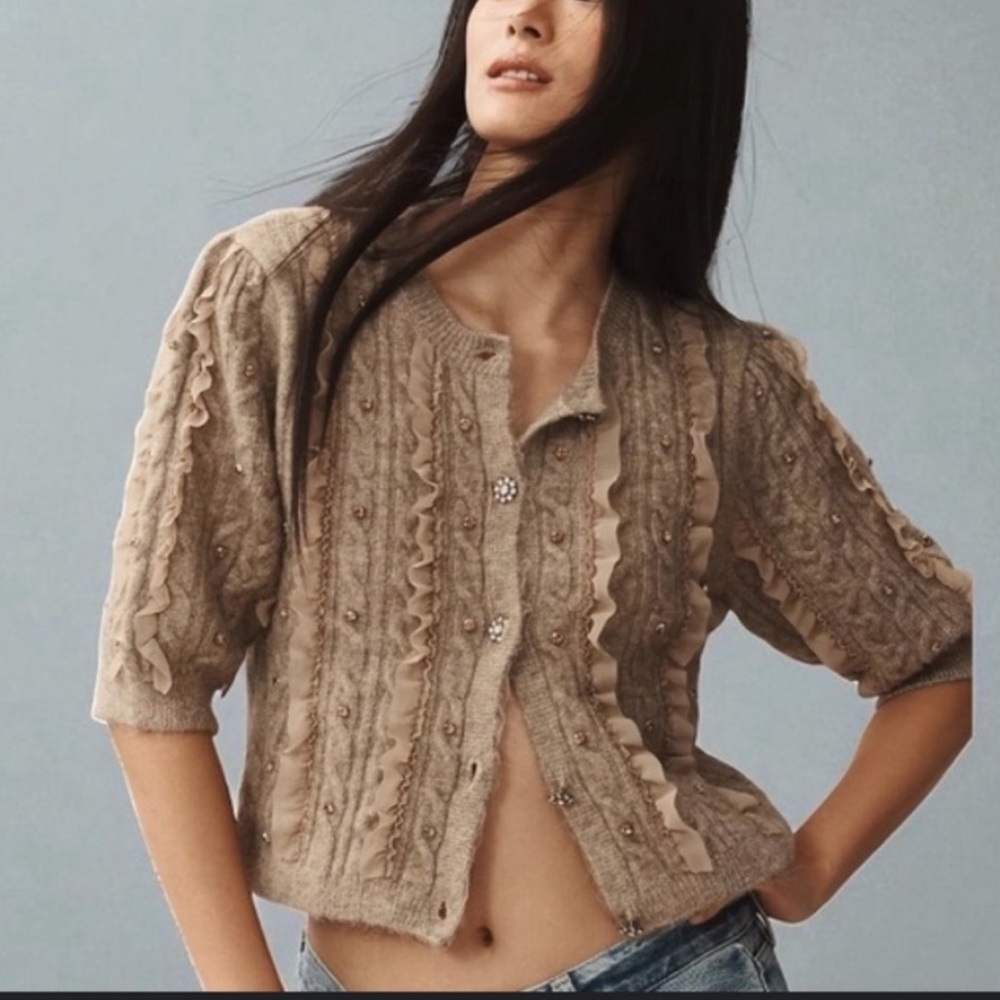 Nwt Maeve taupe embelished cardigan Sweater